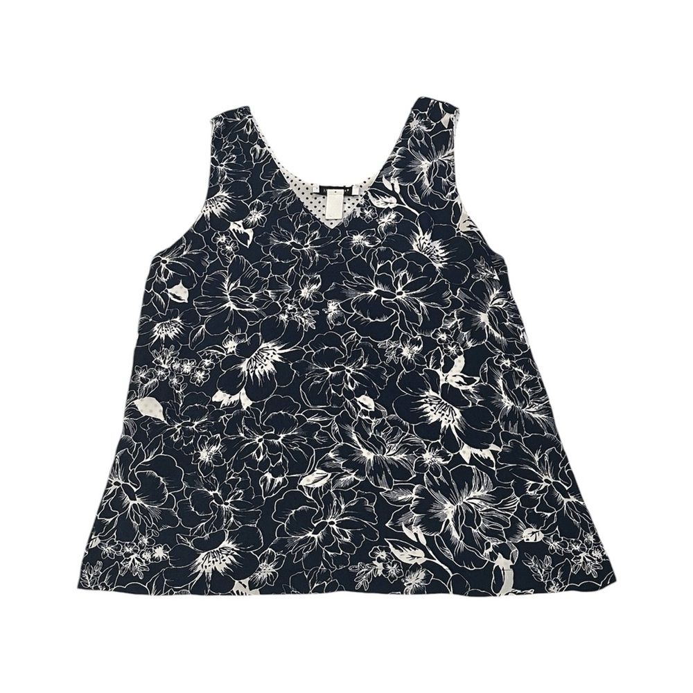White House Black Market Floral Sleeveless Navy Blue Blouse Top Womens Size M - Picture 8 of 8